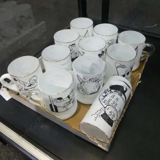 10 VINTAGE MILK GLASS COFFEE MUGS & VOLGA BOATMAN VASE