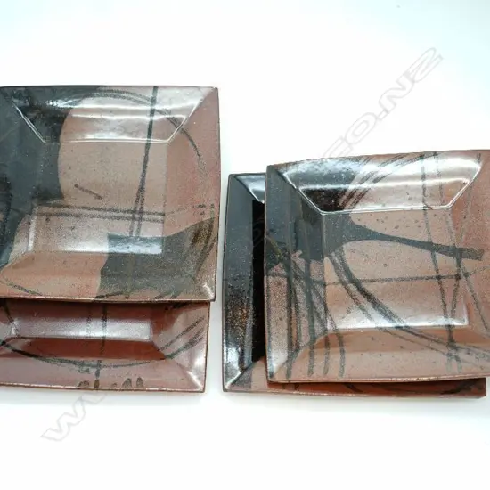 Four Japanese Studio Pottery Square Dishes, 260 x 260mm-John Perry Collections