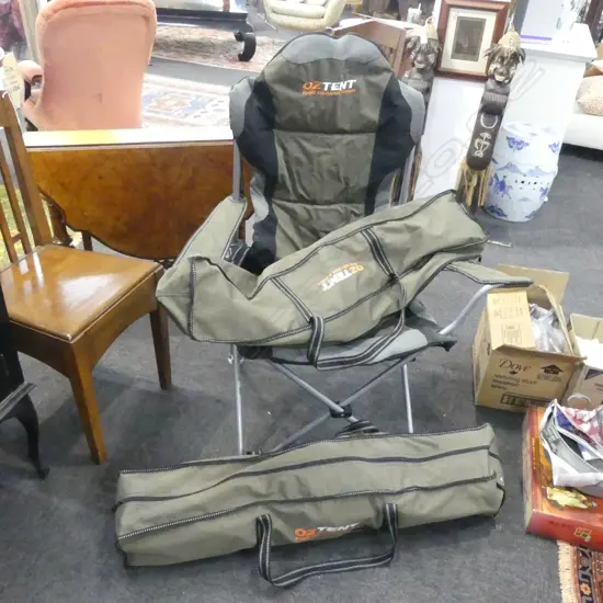 PR OZTENT KING GOANNA FOLDING CAMPING CHAIRS, CASED