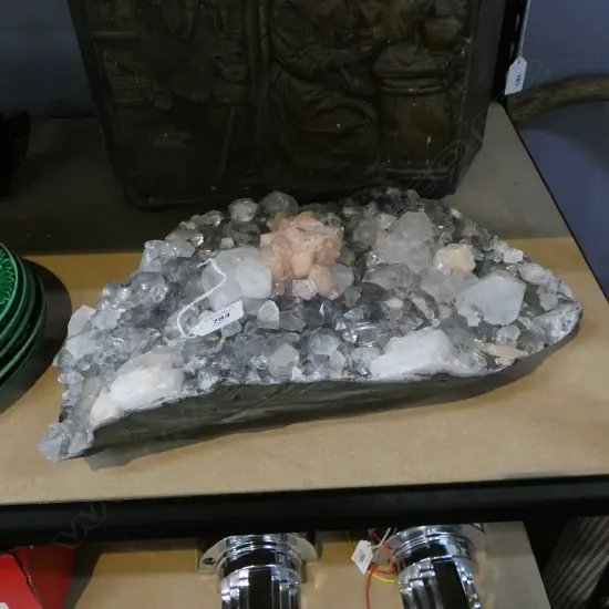 APOPHYLLITE, STILLBITE ON BLUE CHALCEDONY CRYSTAL W.380mm