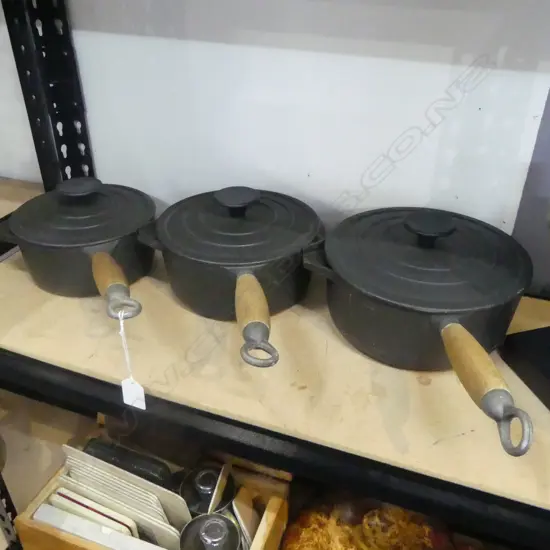 3 COUSANCES CAST IRON PANS #16, 18 & 20 210mm dia