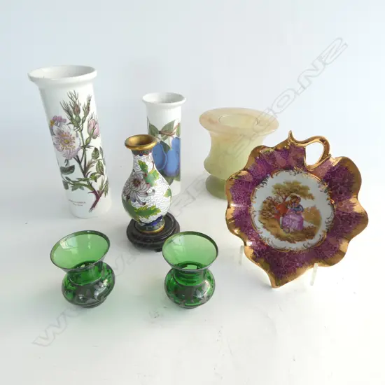 ASST. INCLDS; CLOISONNE VASE & ALABASTER CANDLESTICK