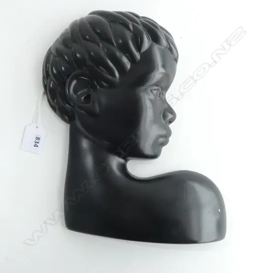 BLACK AFRICAN-TYPE SILHOUETTE 1960s WALL FIGURE H.270mm, slight frit to ear