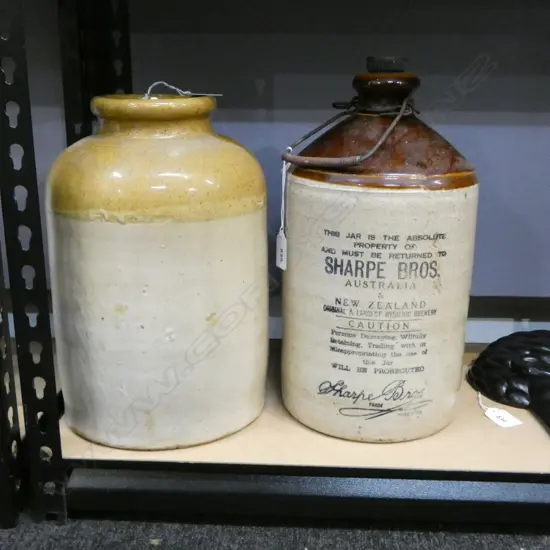 SHARPE BROS STONEWARE BOTTLE H330MM & STONEWARE CROCK H320MM