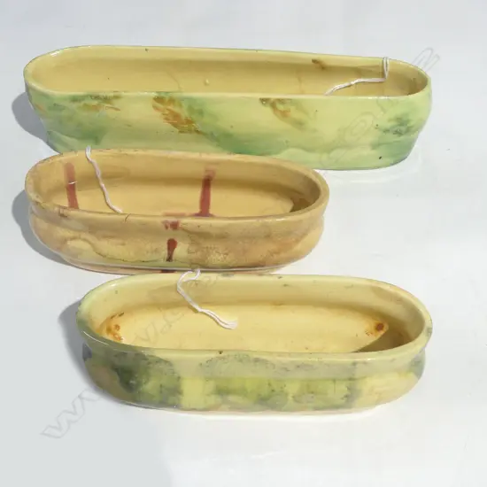 3 TROUGH VASES by BRIAR GARDNER; UNMARKED, SOME FIRING FLAWS, L.255mm