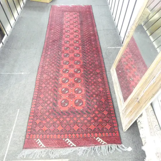 HAND KNOTTED AFGHAN BALUCHI ALL WOOL RUNNER 2950 x 810mm