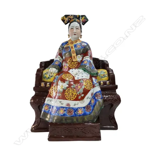 CHINESE PORCELAIN EMPRESS FIGURINE seated on throne chair H.420mm