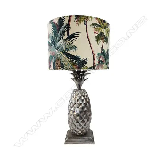 LARGE PINEAPPLE aged aluminium LAMP BASE H.600mm with coconut patterned shade H.800mm total.