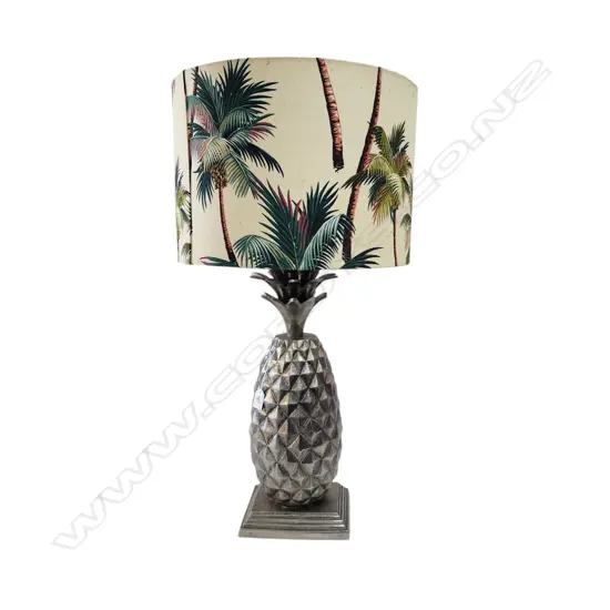 LARGE PINEAPPLE aged aluminium LAMP BASE H.600mm with coconut patterned shade H.800mm total.