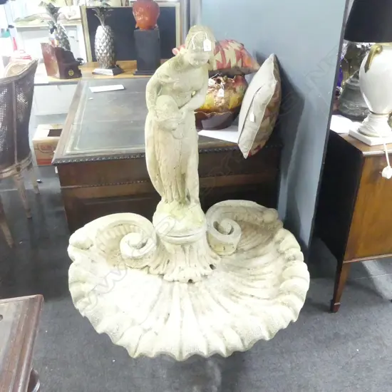 LARGE HEAVY CONCRETE WATER FOUNTAIN; CLASSICAL FIGURE ON SHELL W.1060mm...