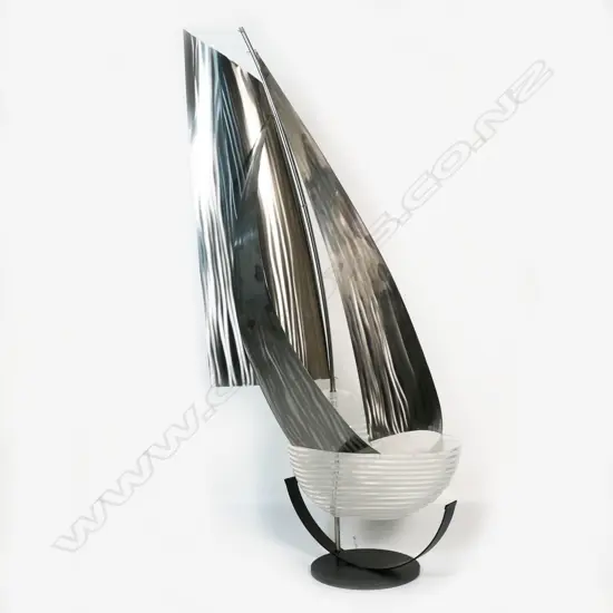 LG PERSPEX & STEEL SAIL BOAT MODEL BY J G BORROWS, BLACK BASE, H.1250mm