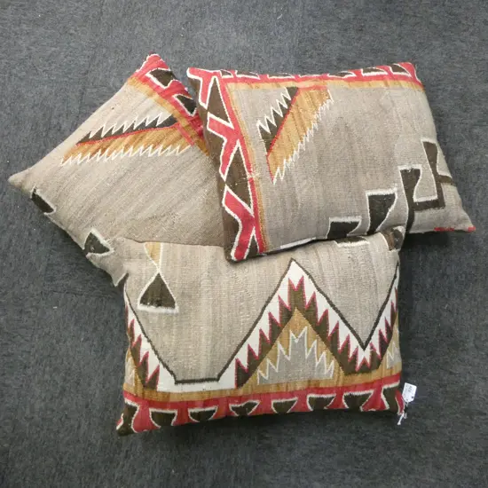 3 GEOMETRIC KELIM COVERED CUSHIONS