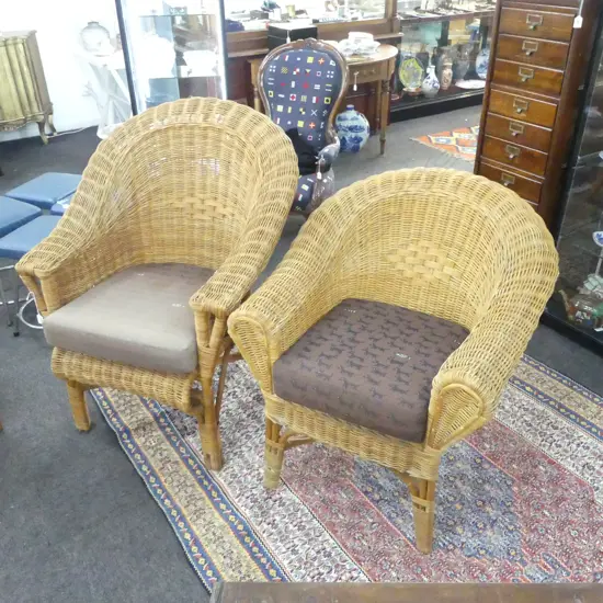 PR WOVEN CANE PATIO ARMCHAIRS