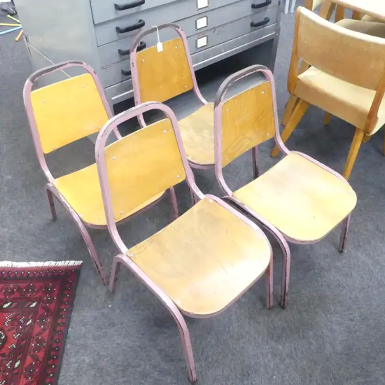 4 INDUSTRIAL STYLE PLY & METAL CHAIRS