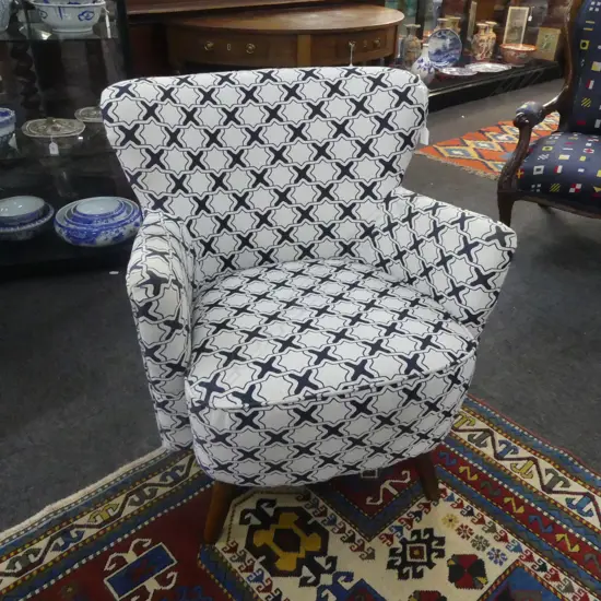 MODERN ARMCHAIR IN BLACK & WHITE CHECK UPHOLSTERY