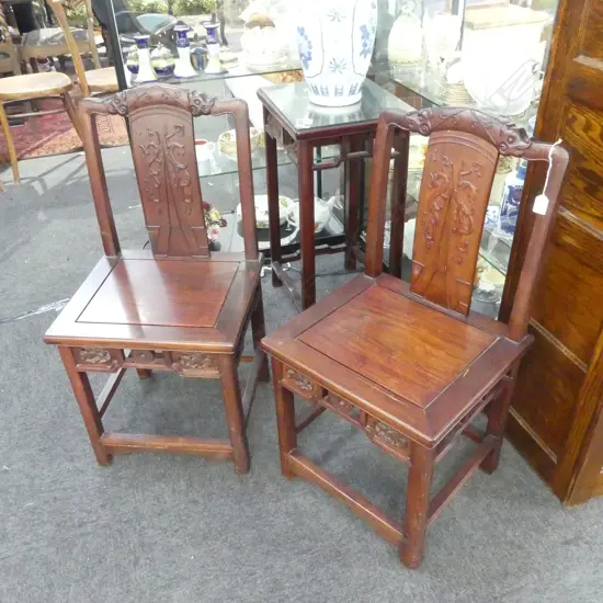 2 CHINESE CARVED ROSEWOOD CHAIRS 