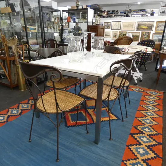 6 METAL DINING CHAIRS, CANED SEAT