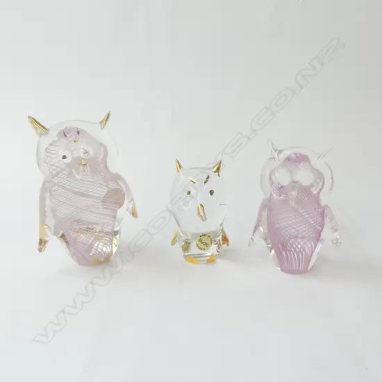 3 MURANO GLASS OWLS H.130mm