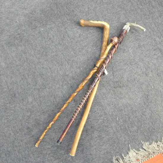 3 WOODEN WALKING STICKS