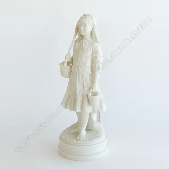 VICTORIAN PARIAN WARE FIGURE 'BEACH GIRL' W BUCKET & SPADE H.360mm minor fault
