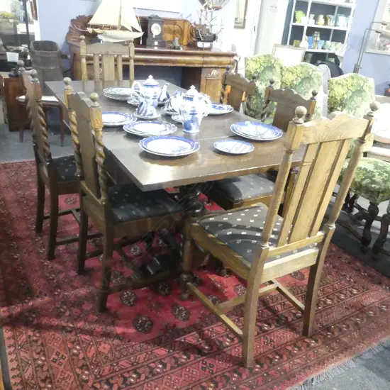 EARLY 20th OAK EXTENSION DINING TABLE & 6 CHAIRS 1140x905x800mm 2 LEAVES ADD 370mm EACH 