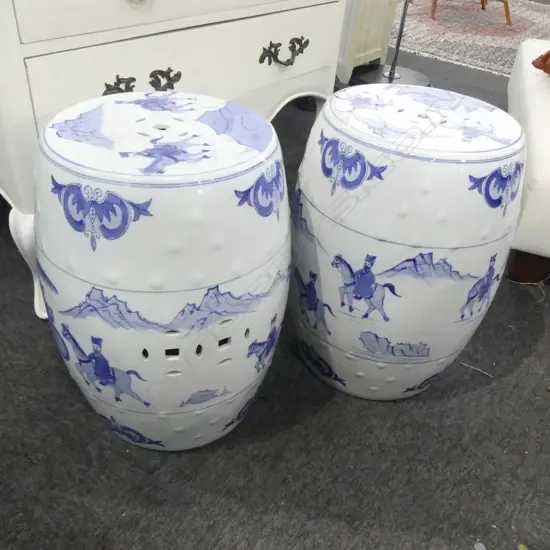 PR B/W ORIENTAL GARDEN DRUM STOOLS H.475mm