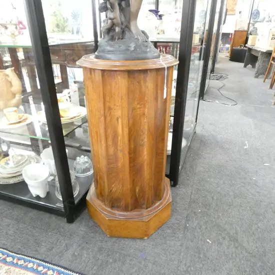 ANTIQUE WOODEN SIDE TABLE, COLUMN FORM H.715mm, 395mm dia