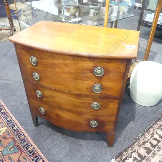 19thC MAHOGANY SMALL BEDSIDE BOWFRONT CHEST. Converted with single drawer above false drawer. H.690mm