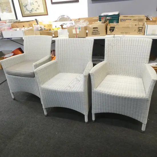 3 FAUX WICKER ARMCHAIRS