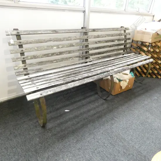 VINTAGE GARDEN BENCH W.1835mm Ex ‘THE CASTLE’ EPSOM