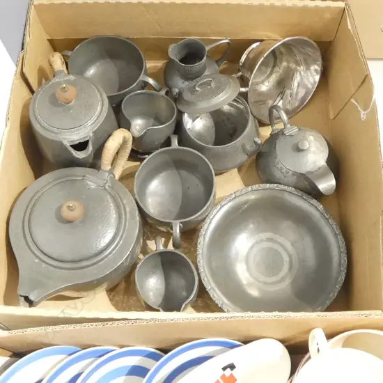 TUDRIC PEWTER TEA SET, ASSTD. TUDRIC, & OTHER ART NOUVEAU PEWTER 