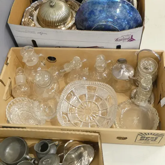 ASSTD. GLASS/CRYSTAL SAUCE BOTTLES, CONDIMENT JARS, BOWLS, DISHES