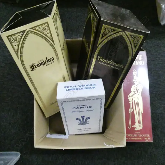 4 COLLECTORS BOTTLES 2FRANGELICA  1 GALLEANO & 1 CAMUS COGNAC