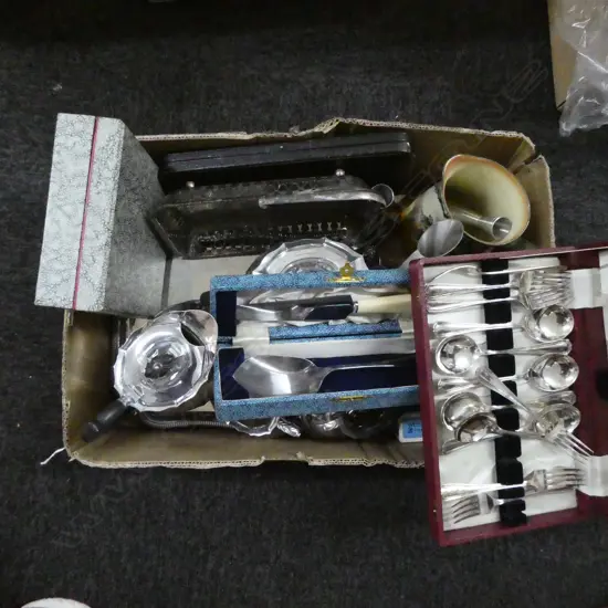 ASST. SILVER PLATE, CASED CUTLERY, ROYAL DOULTON 'THE GLEANERS' JUG H.190mm