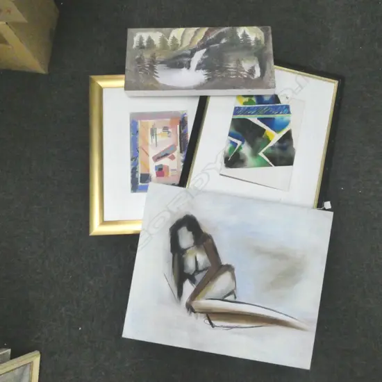 4 PTGS; 2 K FORBES 'GEOMETRIC' PASTEL & W/C, 280 x 200 & 2 ACRYLICS, NUDE 500 x 600mm & WATERFALL