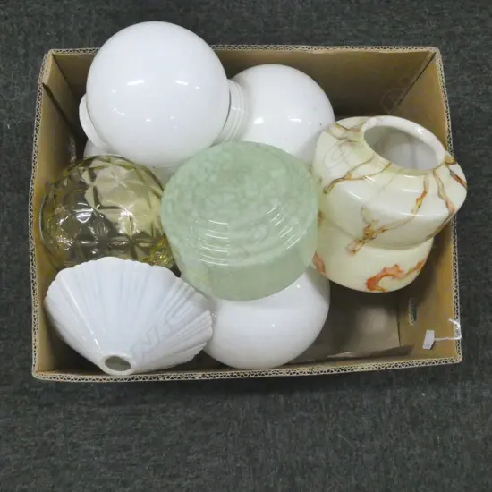 COLLECTION OF GLASS LIGHT SHADES MOSTLY WHITE