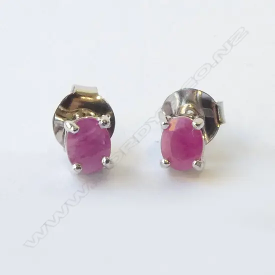SILVER AND RUBY STUD EARRINGS