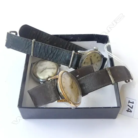 3 VINTAGE GENT'S SWISS MADE WRISTWATCHES; ETERNA MATIC, GOLD BEZEL running, signs of wear, INGERSOLL 'TRIUMPH & STERLING