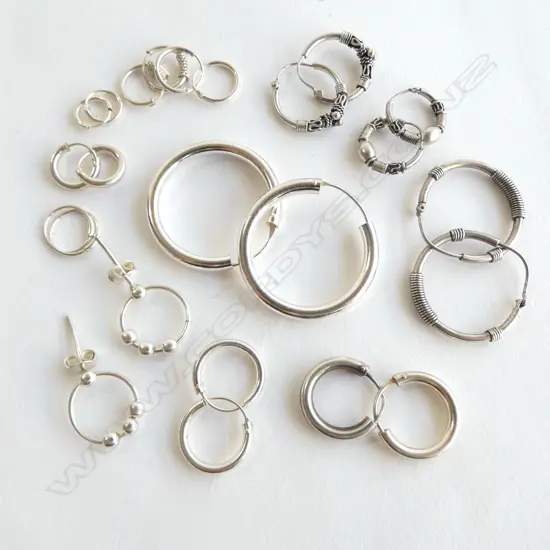 COLLECTION of SILVER HOOP EARRINGS various sizes