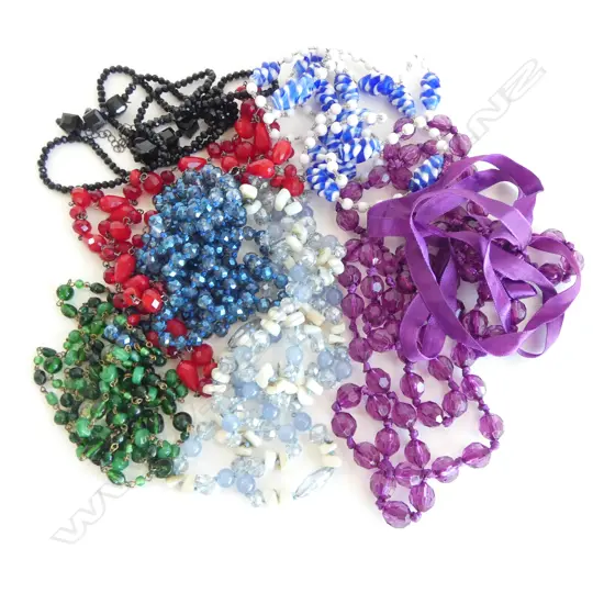 7 BEAD NECKLACES; 6 VINTAGE GLASS