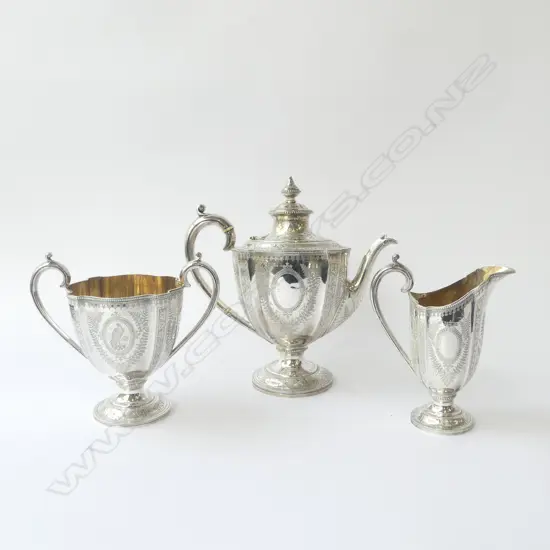 3 PCE STG SILVER TEA SET, SHEFFIELD 1876 1200grms