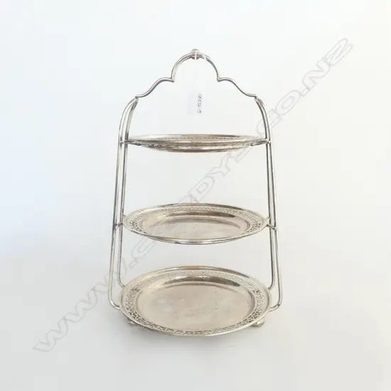 1920's/30's SILVER PLATE 3 TIER CAKE STAND pierced border trays H.415mm