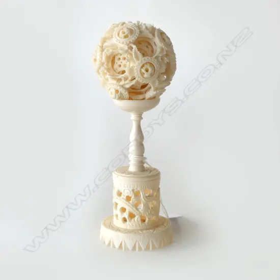 CHINESE IVORY CARVED MULTI BALL ON STAND H150MM