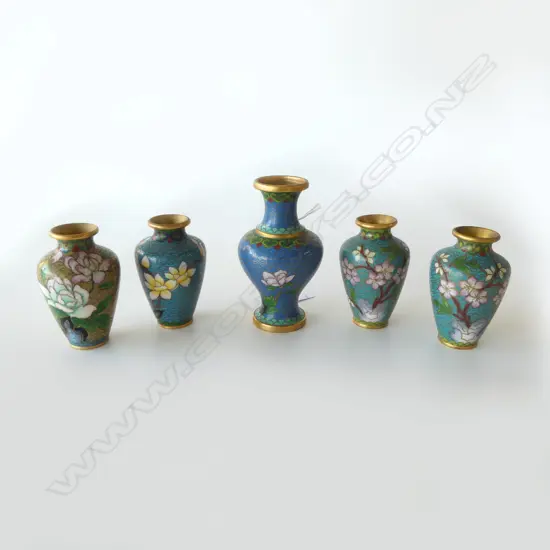 5 SMALL CLOISONNE VASES H100mm