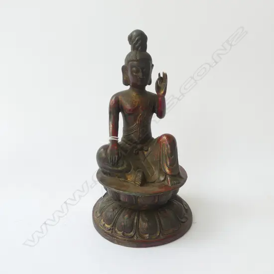 OLD METAL BUDDHA, FADED GILT FINISH H.220mm