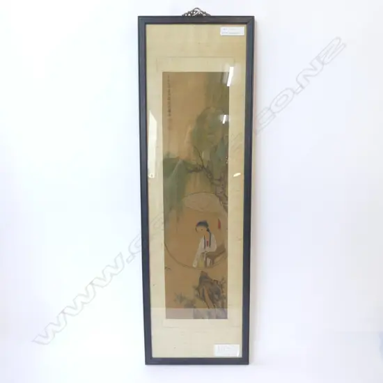 OLD watercolour & ink framed scroll painting by GU LUO. QING DYNASTY 720 x 185mm 