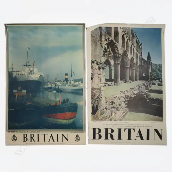2 BRITISH VINTAGE TRAVEL POSTERS: 'BRITAIN Liverpool' + 'BRITAIN Rievaulx Abbey' 760 x 510mm