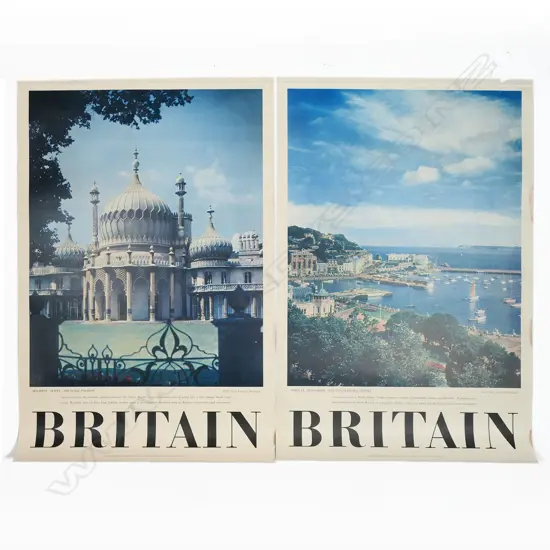 2 BRITISH VINTAGE TRAVEL POSTERS: 'BRITAIN Brighton Sussex' + 'BRITAIN Torquay Devonshire' 760 x 510mm