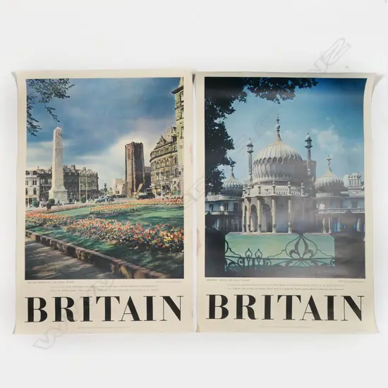 2 BRITISH VINTAGE TRAVEL POSTERS: 'BRITAIN Brighton Sussex Pavilion' + 'BRITAIN England Harrogate' 760 x 510mm