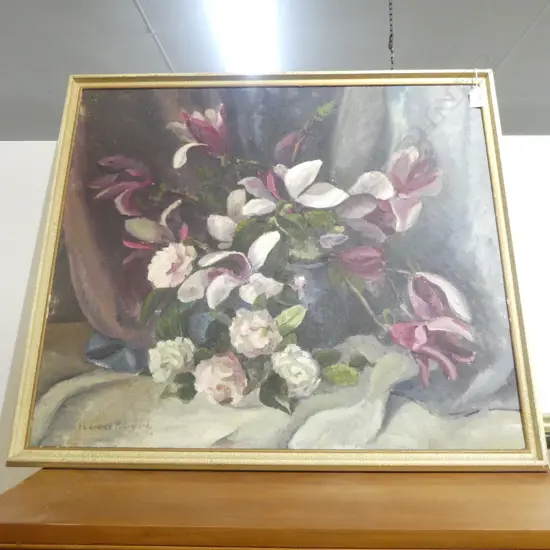 FLORENCE LUXFORD, FLORAL STILL LIFE, OIL ON BOARD 610x700mm